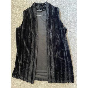 Vintage Travel Elements Women’s Sleeveless Faux Fur Black Open Front Vest Large